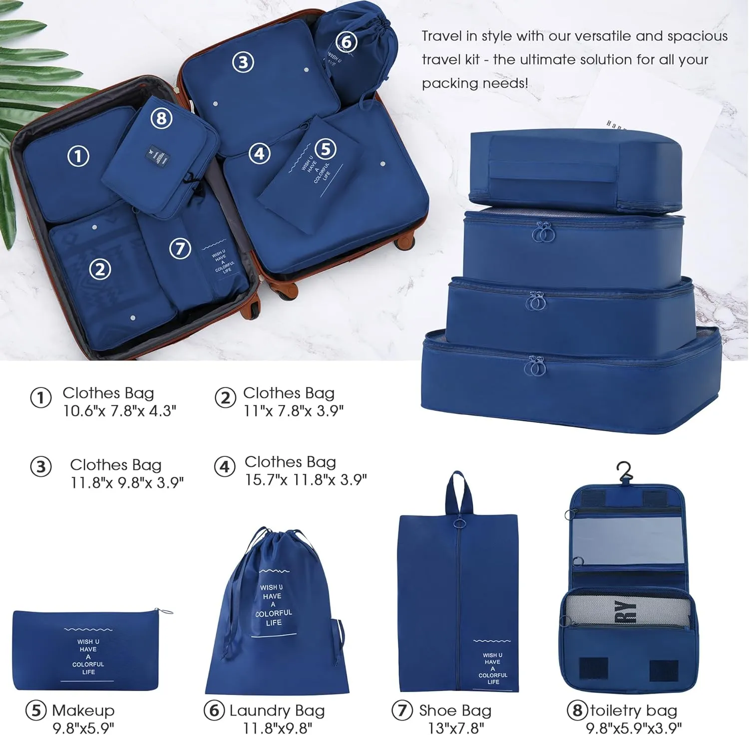 13 Pcs Luggage Sets, Hardshell Luggage Sets, Lightweight Suitcase with TSA Lock 16" 20" 24" 28" Luggages & 1 Travel Bag & 8 Luggage Storage Bags, Brown White