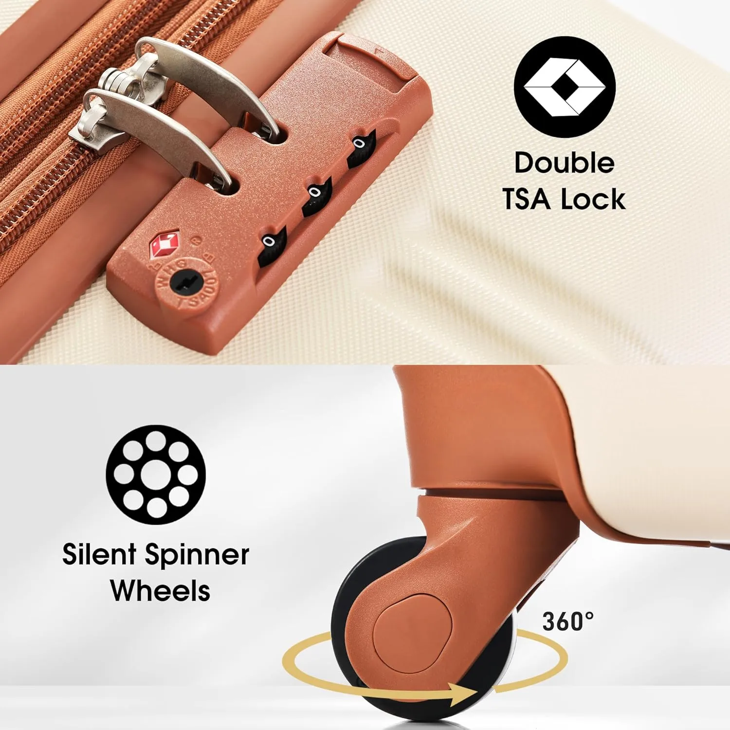 13 Pcs Luggage Sets, Hardshell Luggage Sets, Lightweight Suitcase with TSA Lock 16" 20" 24" 28" Luggages & 1 Travel Bag & 8 Luggage Storage Bags, Brown White