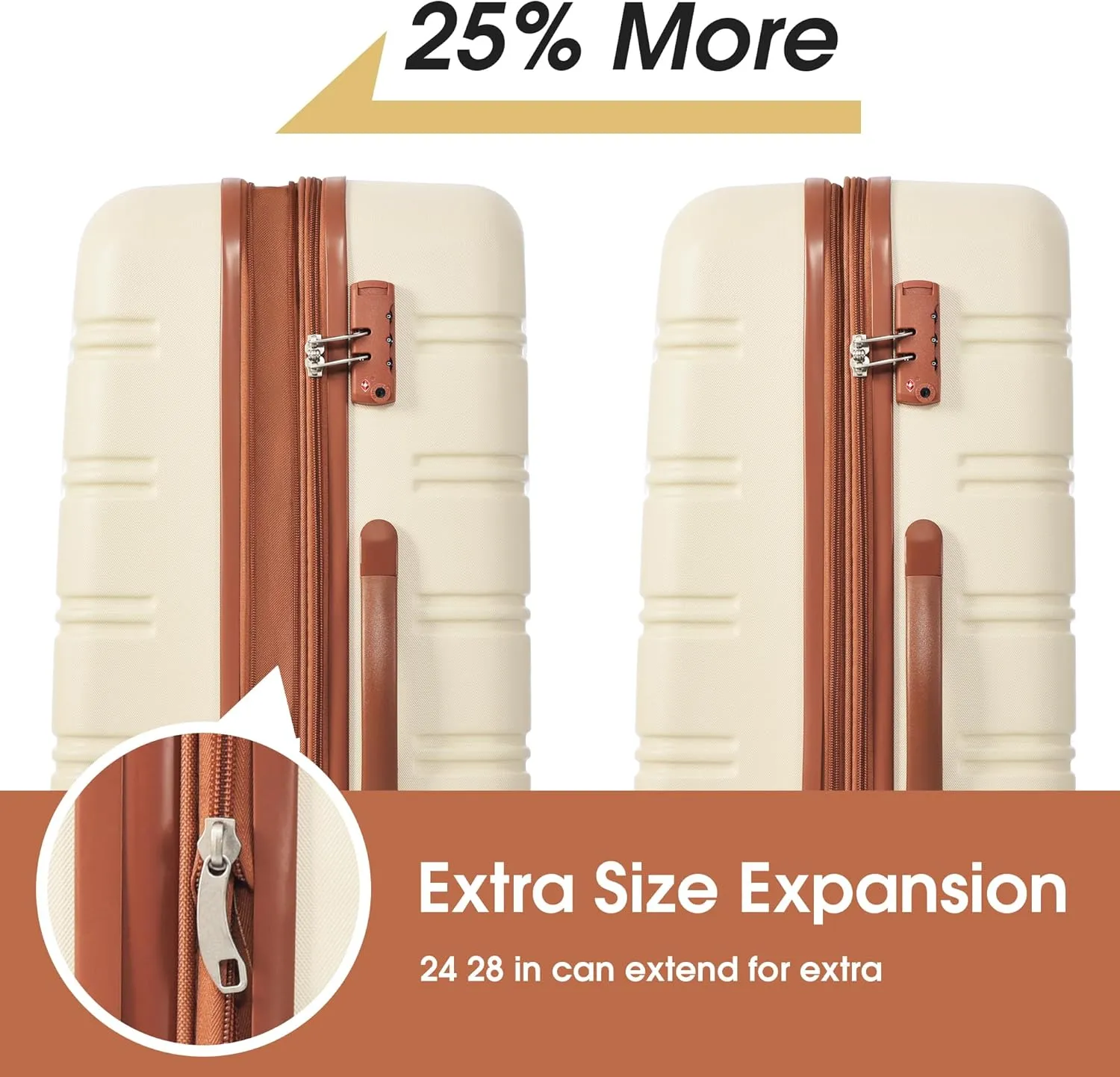13 Pcs Luggage Sets, Hardshell Luggage Sets, Lightweight Suitcase with TSA Lock 16" 20" 24" 28" Luggages & 1 Travel Bag & 8 Luggage Storage Bags, Brown White