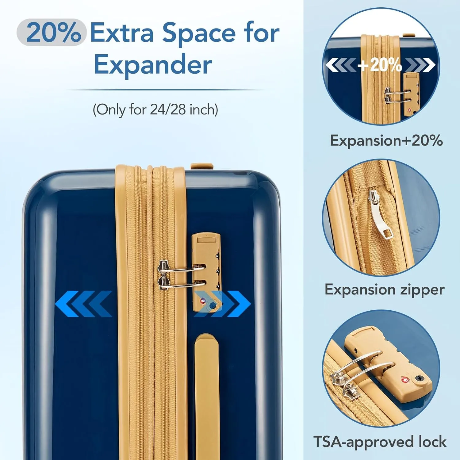 3 Piece Luggage Set,Expandable Hard Shell Luggage Set with Spinner Wheels & TSA Lock, Lightweight Travel Luggage Set,Carry on Luggage for Business Trip Blue 2