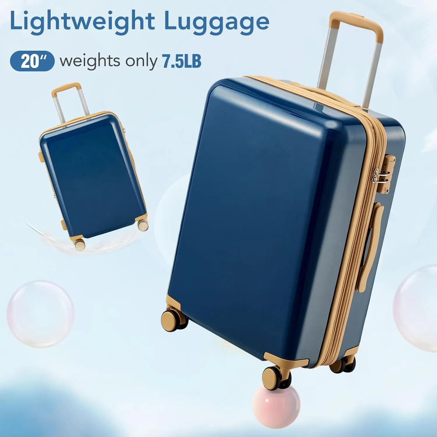 3 Piece Luggage Set,Expandable Hard Shell Luggage Set with Spinner Wheels & TSA Lock, Lightweight Travel Luggage Set,Carry on Luggage for Business Trip Blue 2