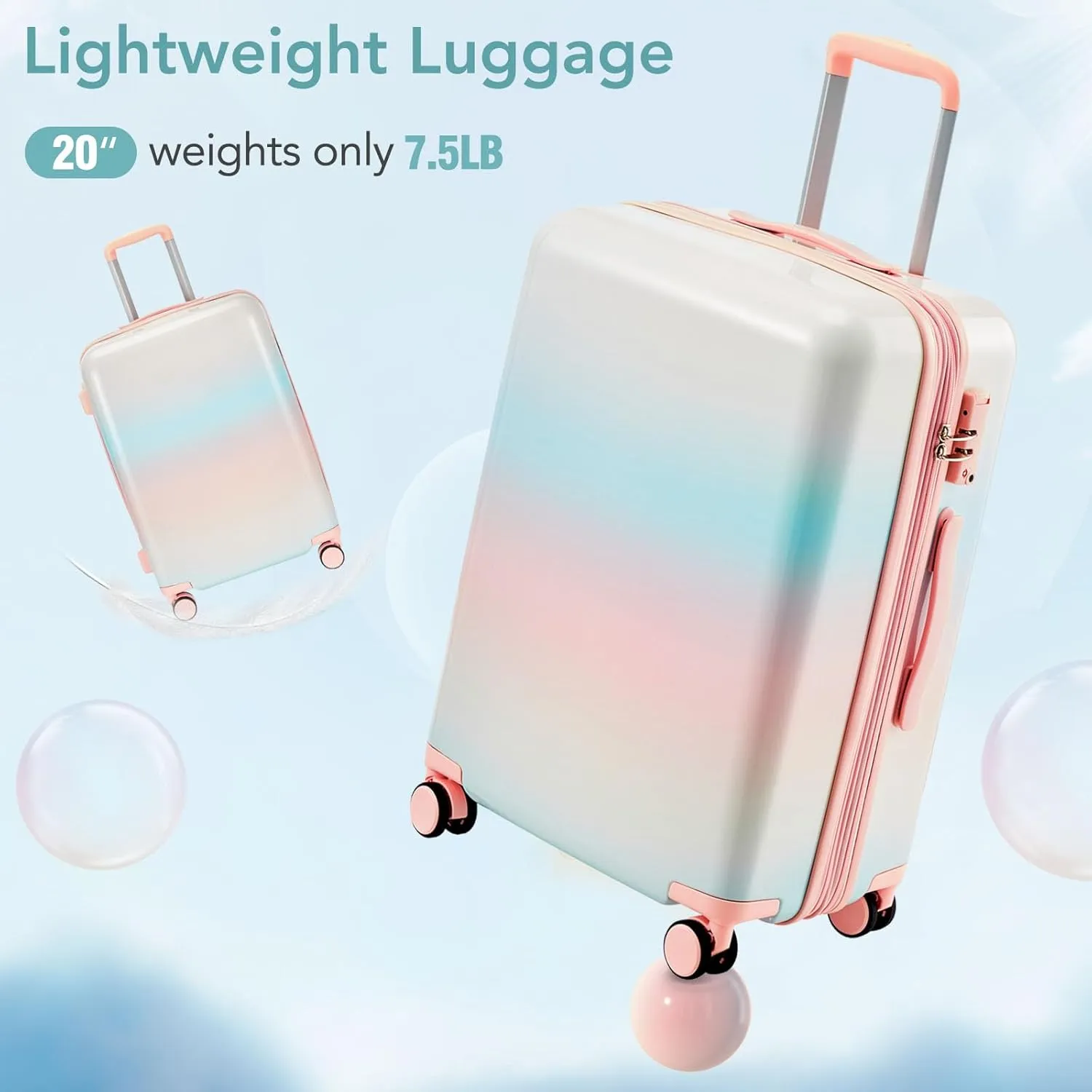 3 Piece Luggage Set,Expandable Hard Shell Luggage Set with Spinner Wheels & TSA Lock, Lightweight Travel Luggage Set,Carry on Luggage for Business Trip Colorful