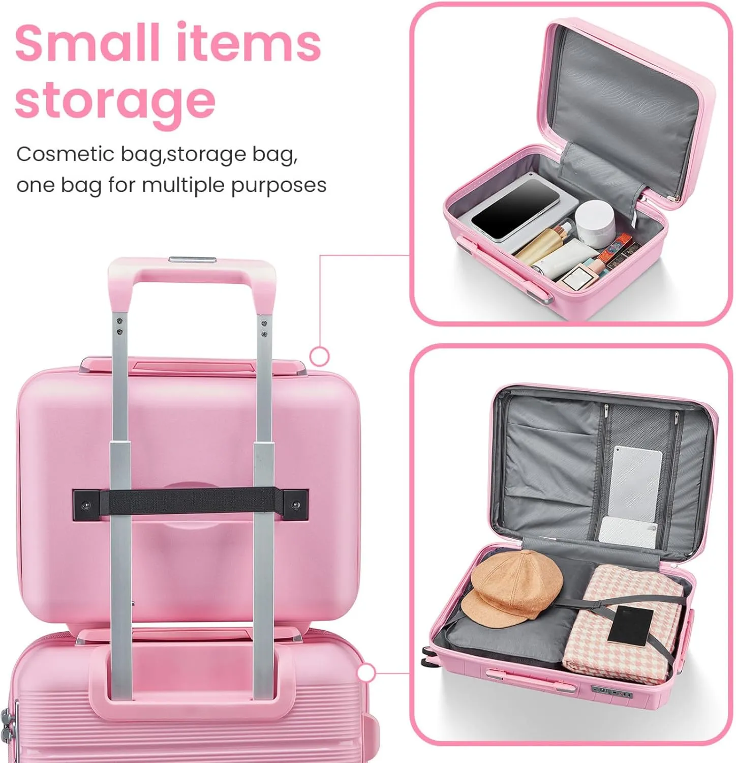4 Piece Luggage Sets,Hardshell Lightweight Suitcase with Spinner Wheels & TSA Lock,Expandable Carry On Luggage Set,Travel Luggage Set for Women Men Family Pink