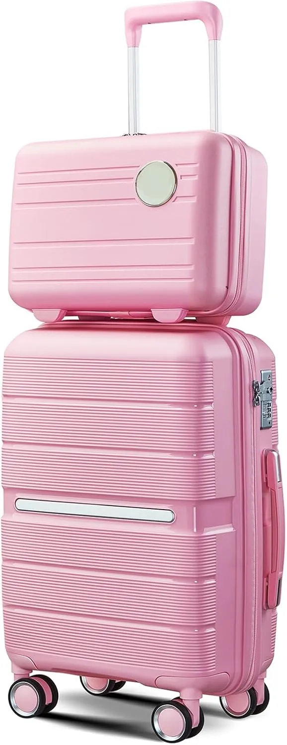 4 Piece Luggage Sets,Hardshell Lightweight Suitcase with Spinner Wheels & TSA Lock,Expandable Carry On Luggage Set,Travel Luggage Set for Women Men Family Pink