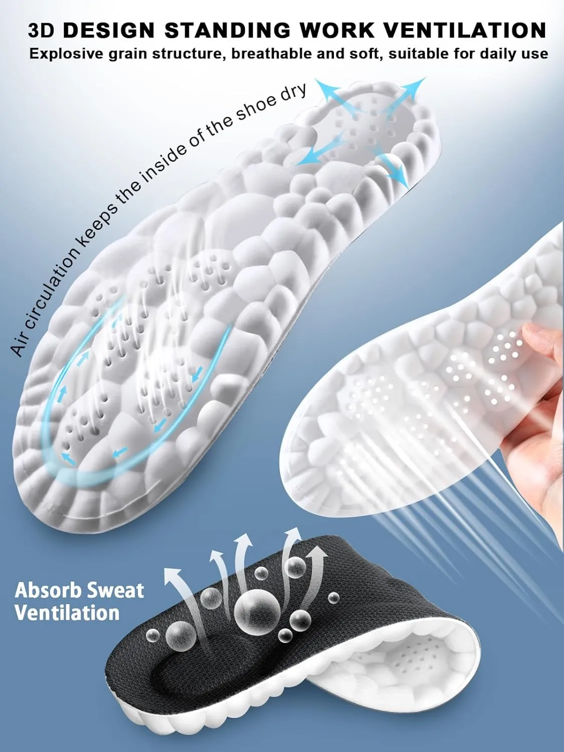 4D Cloud Insoles for Men and Women, Arch Support Insoles, Memory Foam Insoles, Shock Absorption and Cushioning Sports Steppers Shoe Insoles for Foot & Joint Support (XL Men 9-11.5 /Women 11-13 Black)