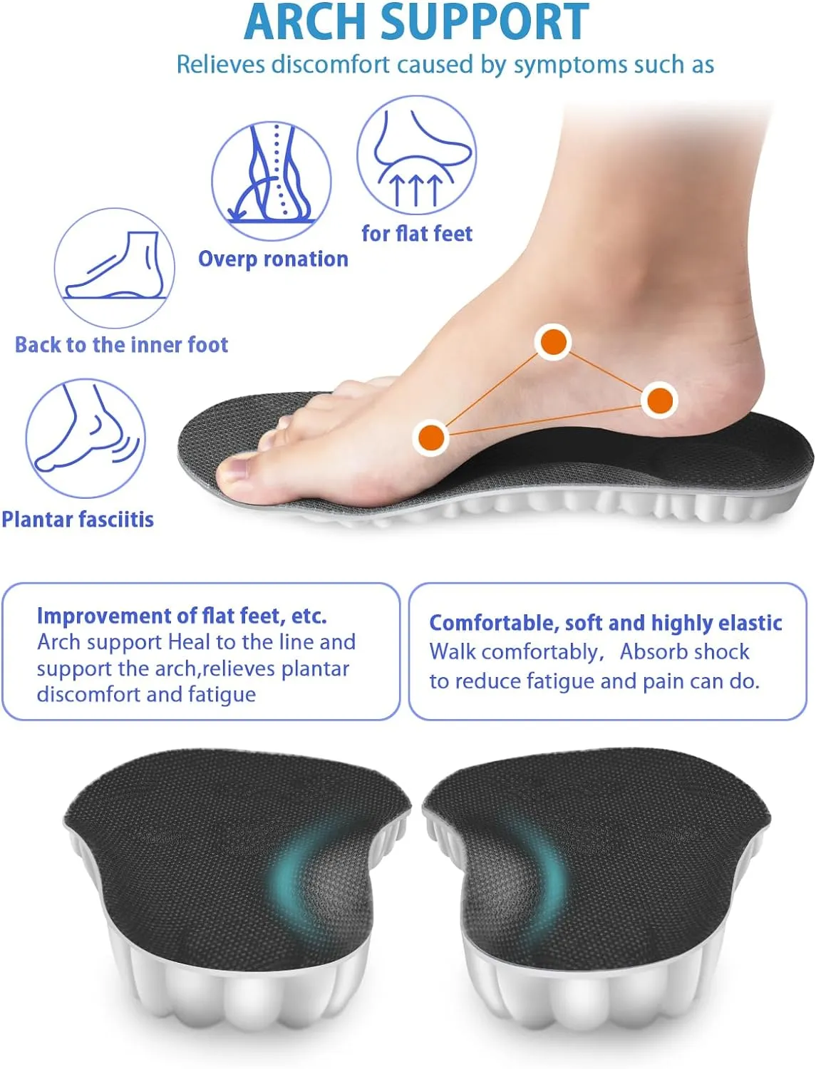4D Cloud Insoles for Men and Women, Arch Support Insoles, Memory Foam Insoles, Shock Absorption and Cushioning Sports Steppers Shoe Insoles for Foot & Joint Support (XL Men 9-11.5 /Women 11-13 Black)