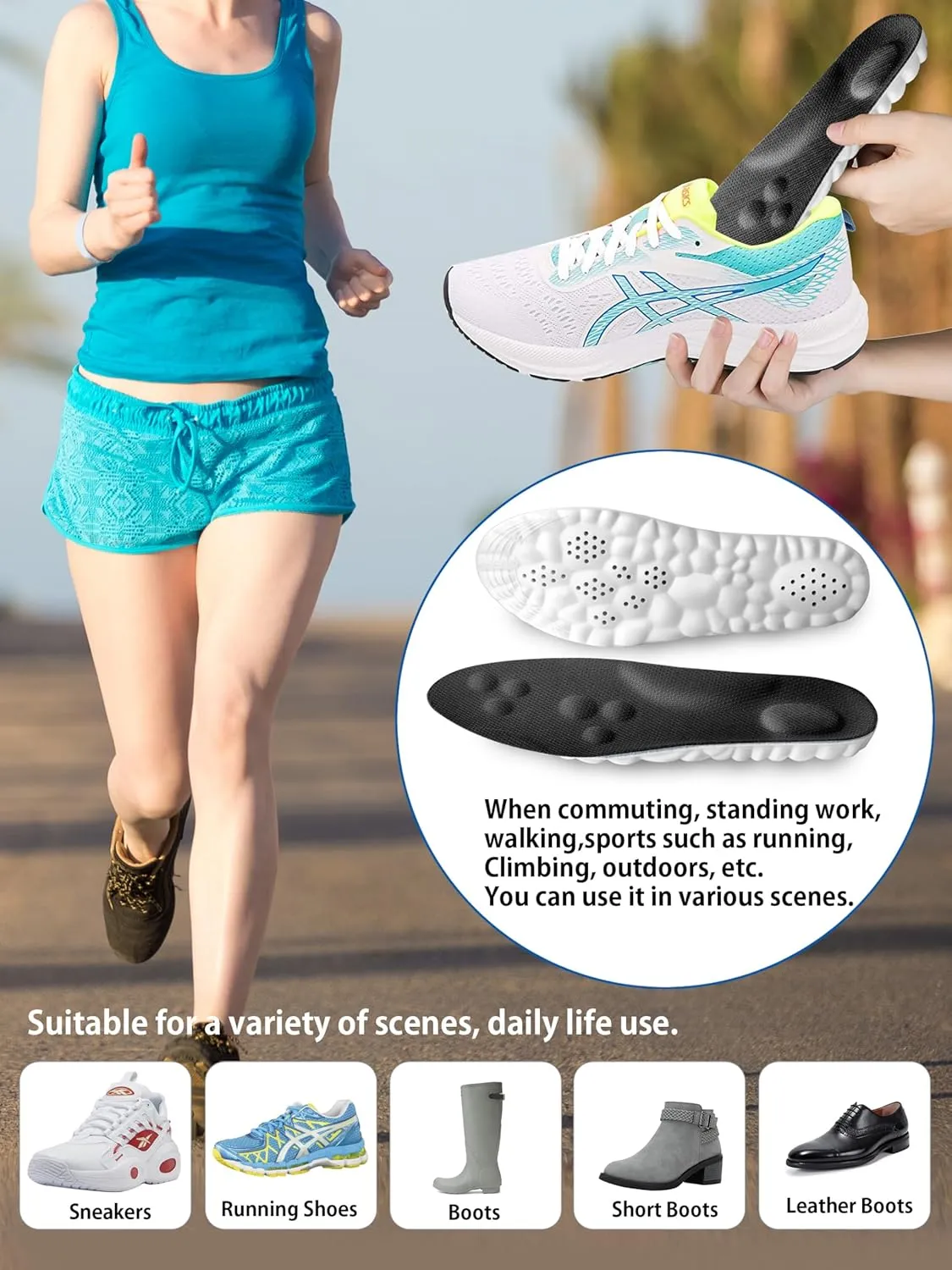 4D Cloud Insoles for Men and Women, Arch Support Insoles, Memory Foam Insoles, Shock Absorption and Cushioning Sports Steppers Shoe Insoles for Foot & Joint Support (XL Men 9-11.5 /Women 11-13 Black)