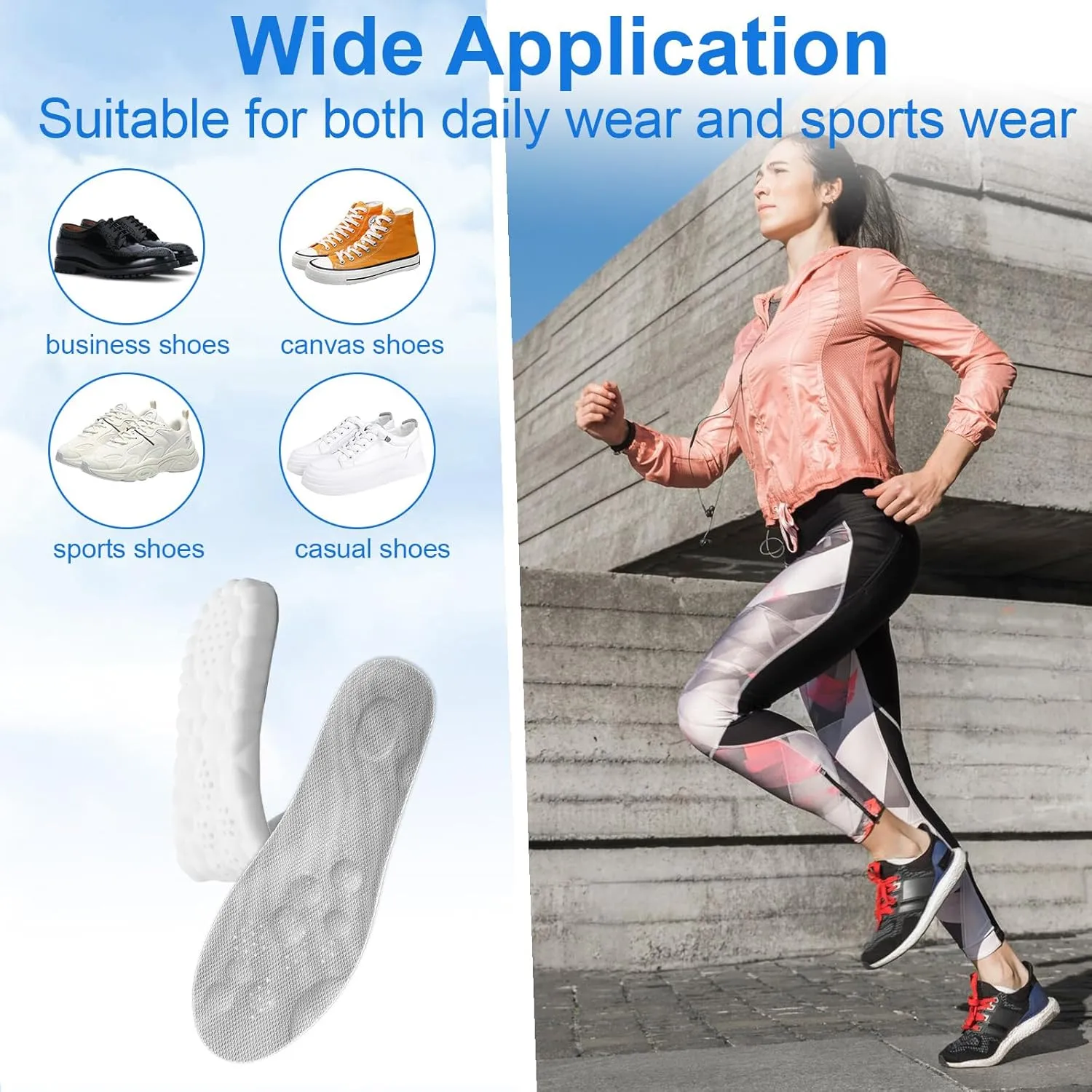 4D Cloud Insoles for Men Women, Super Soft Comfortable Steppers Insoles with Arch Support Memory Foam Cushioning Cloud Sports Shoes Soles Foot Pain Relief and Fatigue Reduction(10-11, Gray)