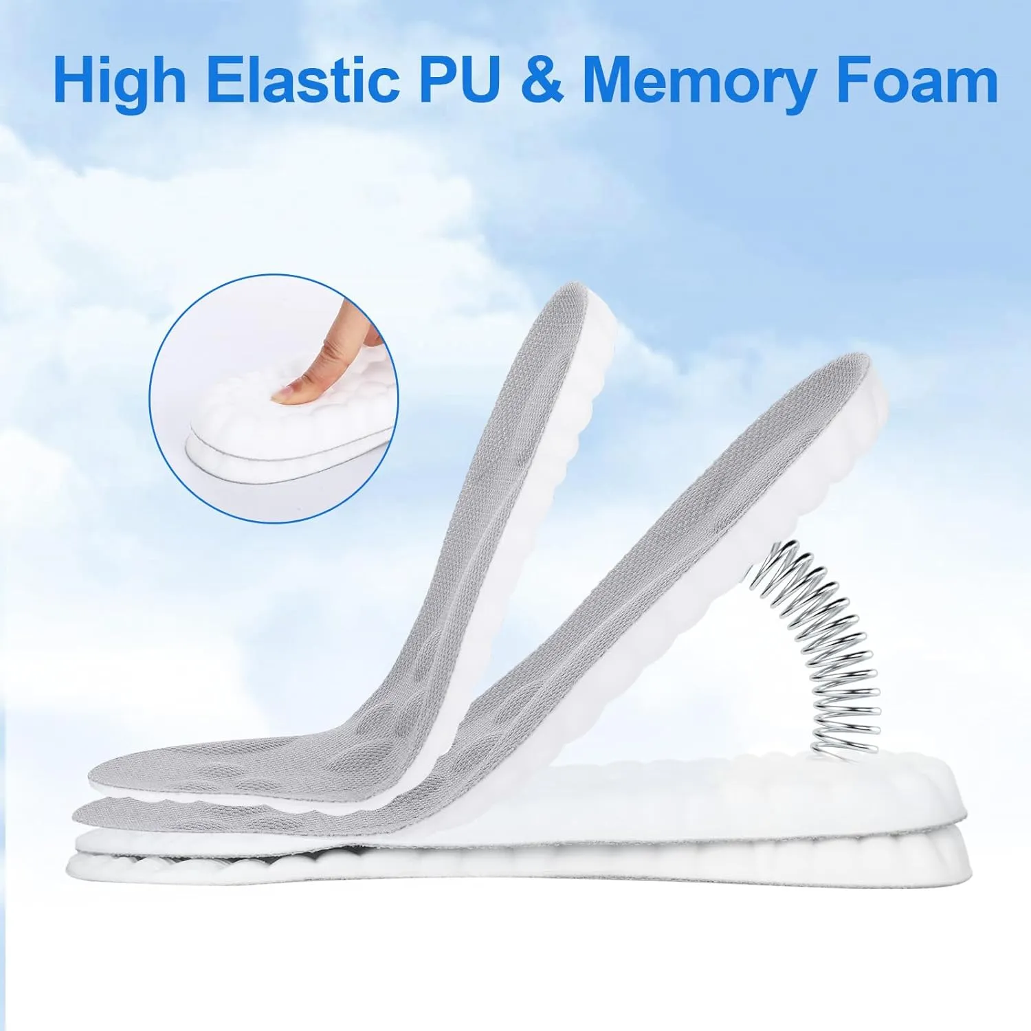 4D Cloud Insoles for Men Women, Super Soft Comfortable Steppers Insoles with Arch Support Memory Foam Cushioning Cloud Sports Shoes Soles Foot Pain Relief and Fatigue Reduction(10-11, Gray)