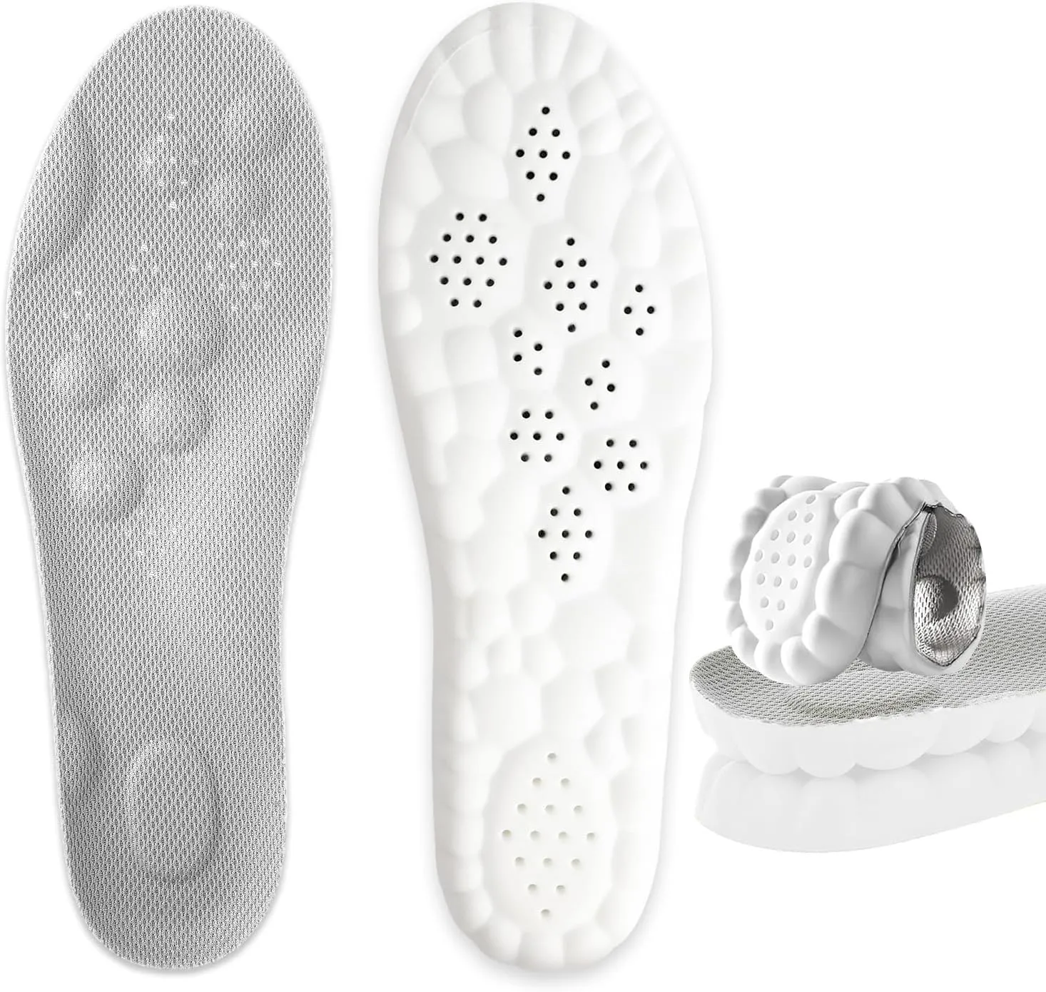 4D Cloud Insoles for Men Women, Super Soft Comfortable Steppers Insoles with Arch Support Memory Foam Cushioning Cloud Sports Shoes Soles Foot Pain Relief and Fatigue Reduction(10-11, Gray)