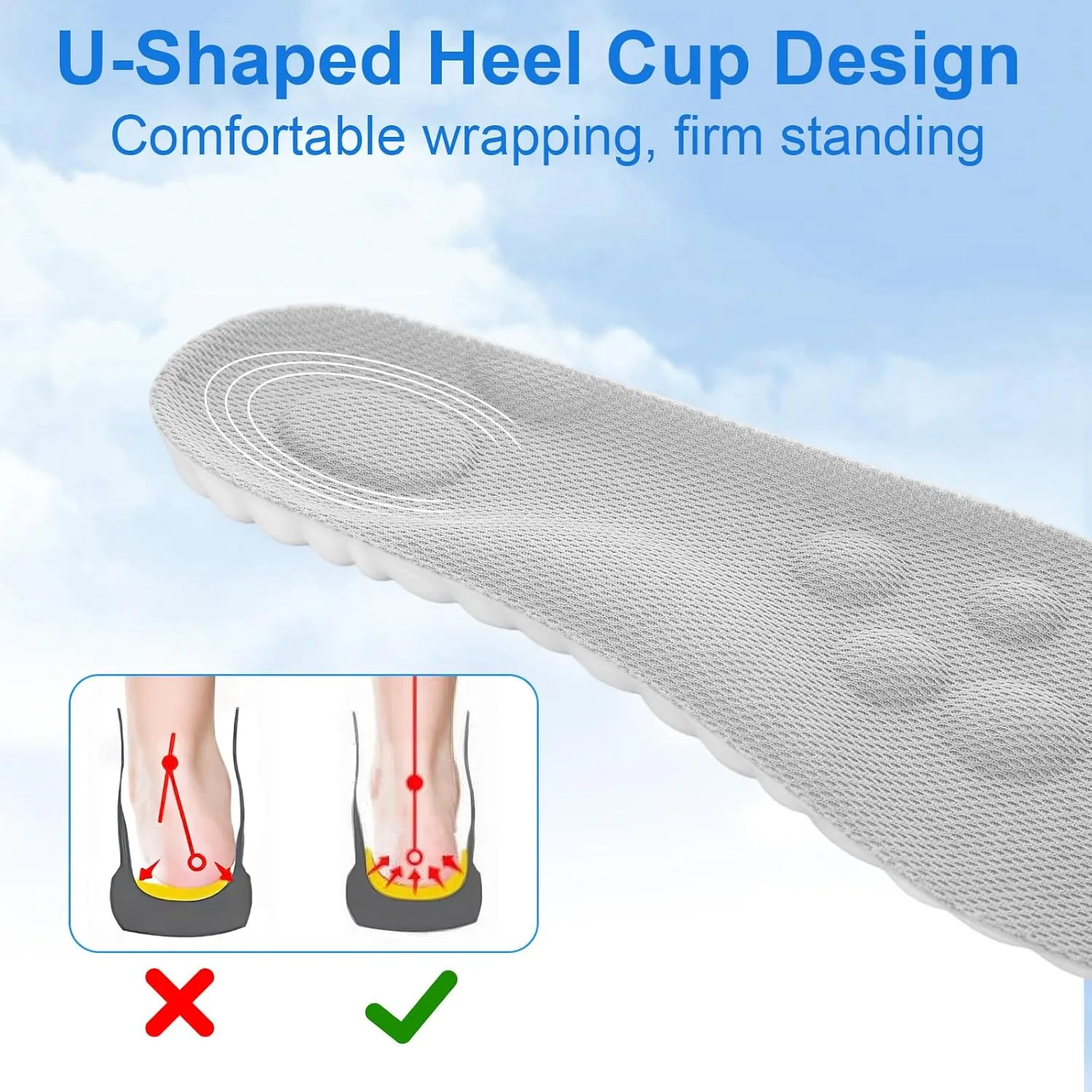 4D Cloud Insoles for Men Women, Super Soft Comfortable Steppers Insoles with Arch Support Memory Foam Cushioning Cloud Sports Shoes Soles Foot Pain Relief and Fatigue Reduction(10-11, Gray)
