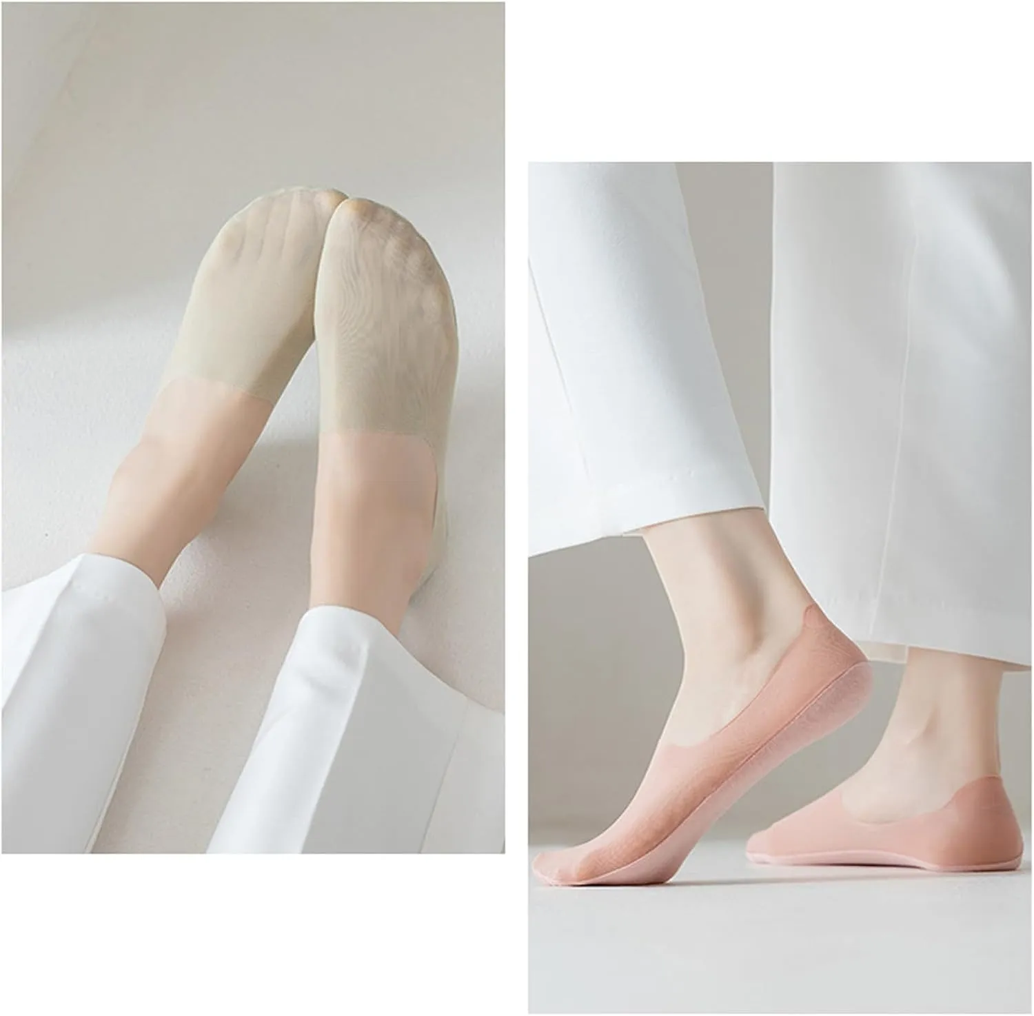 5 Pairs Invisible Ice Silk Breathable No Show Socks, Ultra Low Cut Liner Non Slip Hidden for Women
