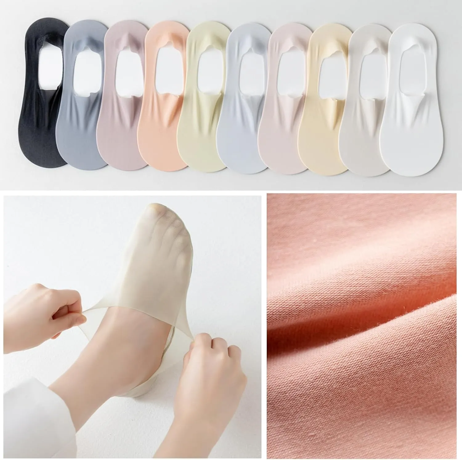 5 Pairs Invisible Ice Silk Breathable No Show Socks, Ultra Low Cut Liner Non Slip Hidden for Women