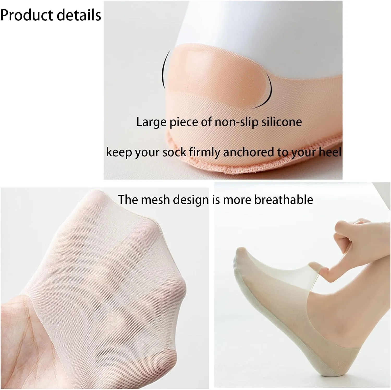 5 Pairs Invisible Ice Silk Breathable No Show Socks, Ultra Low Cut Liner Non Slip Hidden for Women