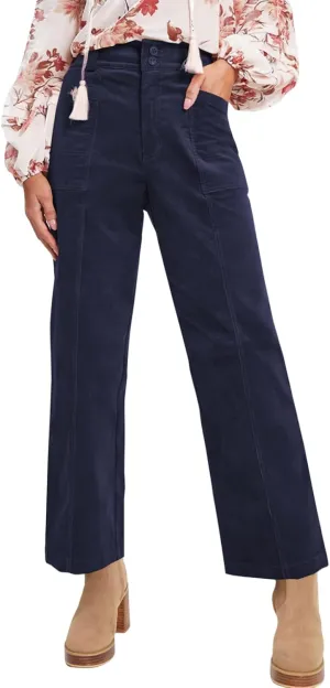 Acelitt Women's Casual Winter Corduroy Pants Fashion 2023 Loose Straight Leg Pants Trousers with Pockets Navy Blue XS
