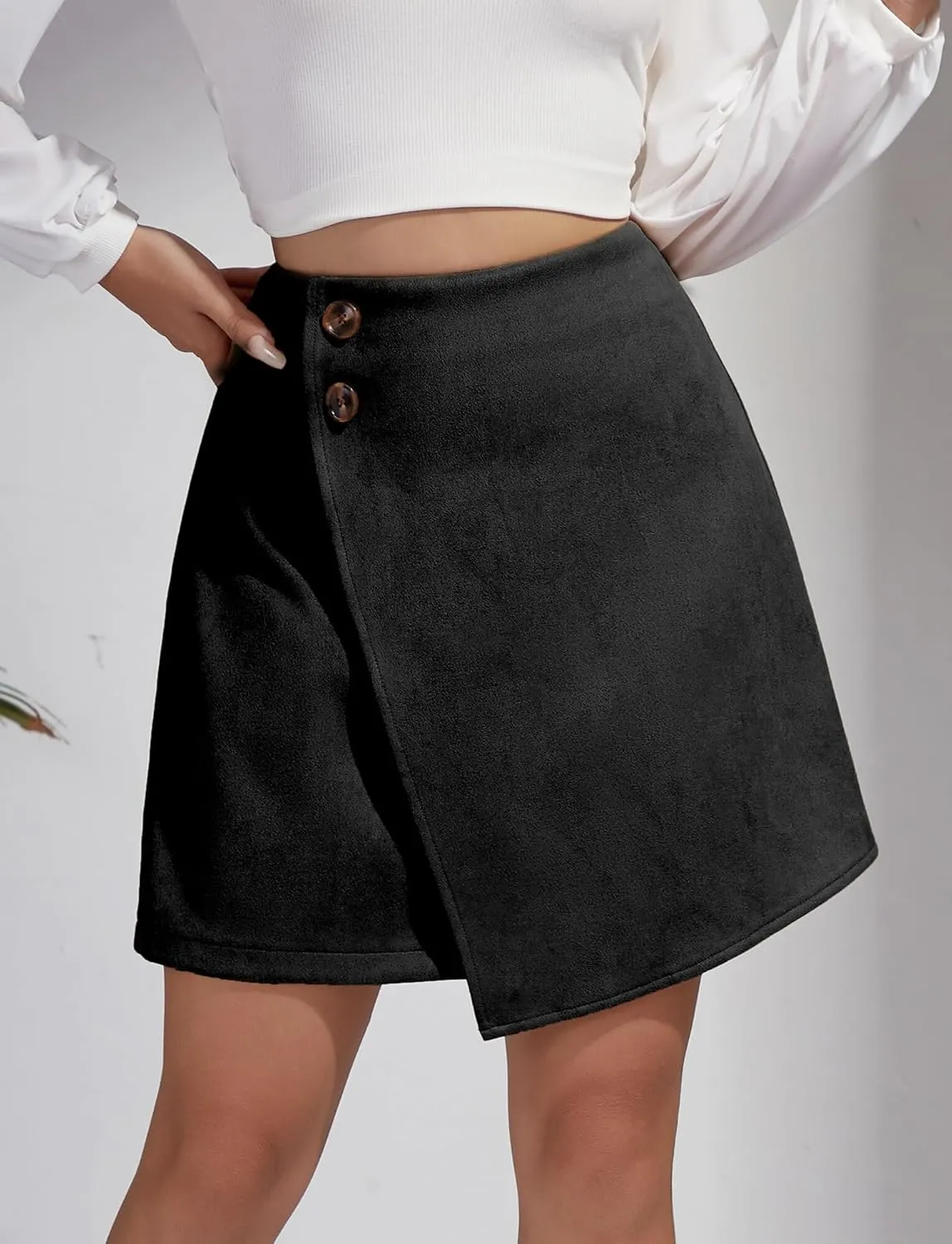 Aivtalk Leather Skirt Women's High Waisted Faux Leather Mini Skirt Classic Slim Bodycon Skirt Casual Short Skirt