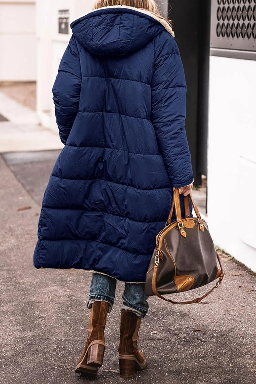 Akivide Womens Fleece Lined Long Jackets Casual Long Sleeve Full Zip Hooded Padded Coat Oversized Winter Warm Coat Outerwear