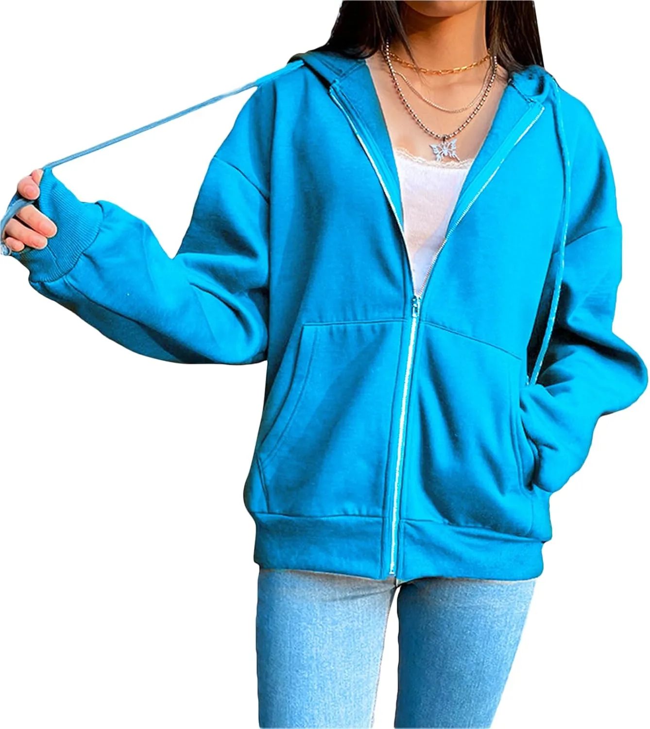 Aopwsrlyi Women's Casual Full Zip Up Hoodie Oversized Long Sleeve Hooded Sweatshirt with Pockets