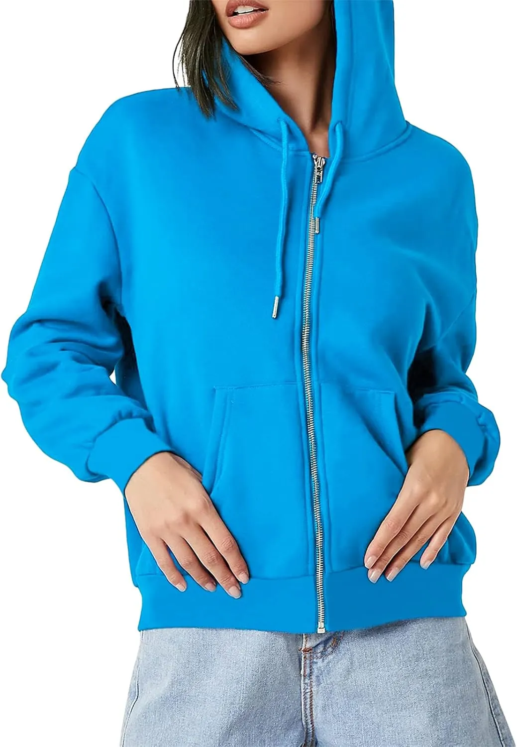 Aopwsrlyi Women's Casual Full Zip Up Hoodie Oversized Long Sleeve Hooded Sweatshirt with Pockets