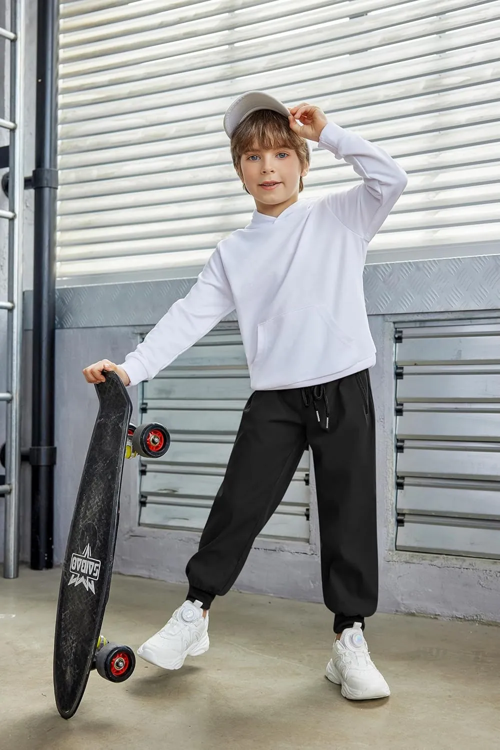 Arshiner Boys Casual Pants Kids Elastic Waist Drawstring Jogger Pants Boys Sweatpants with Zipper Pockets 3-12 Years