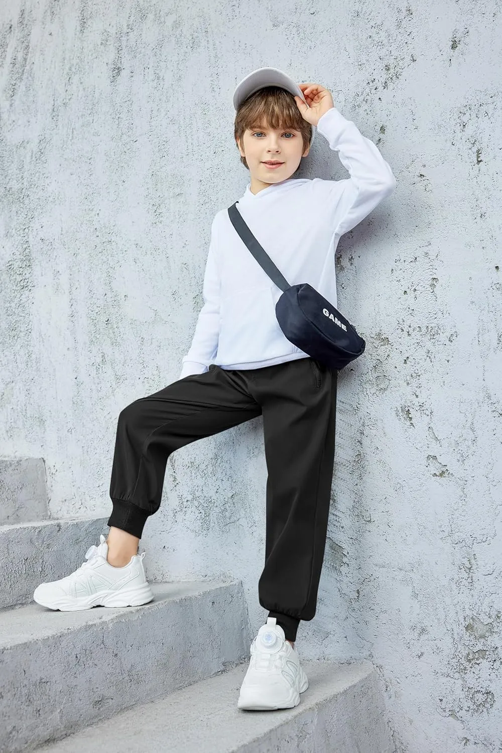Arshiner Boys Casual Pants Kids Elastic Waist Drawstring Jogger Pants Boys Sweatpants with Zipper Pockets 3-12 Years