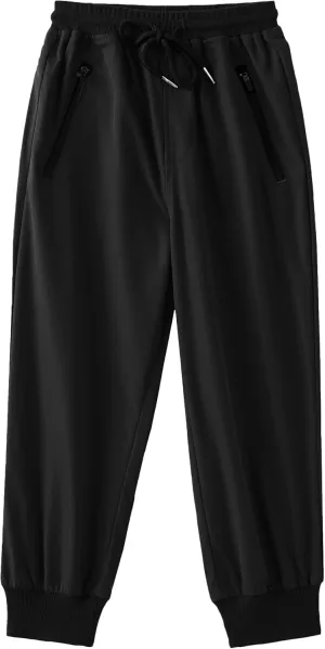 Arshiner Boys Casual Pants Kids Elastic Waist Drawstring Jogger Pants Boys Sweatpants with Zipper Pockets 3-12 Years