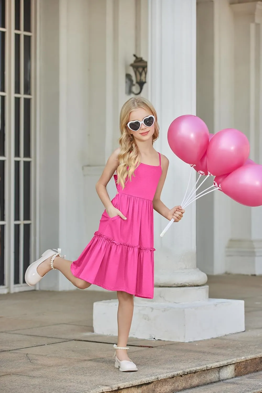 Arshiner Girls Tie Back Dress Spaghetti Strap Ruffle Hem Casual Summer Beach Sundress with Pockets
