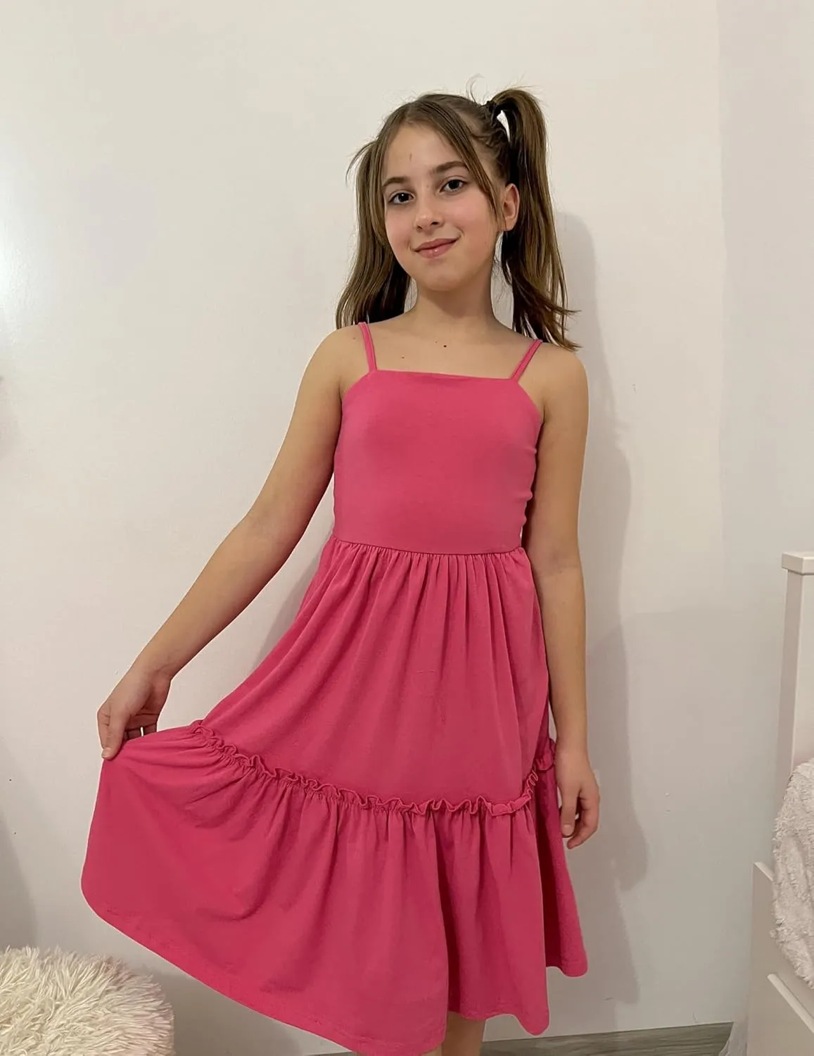 Arshiner Girls Tie Back Dress Spaghetti Strap Ruffle Hem Casual Summer Beach Sundress with Pockets