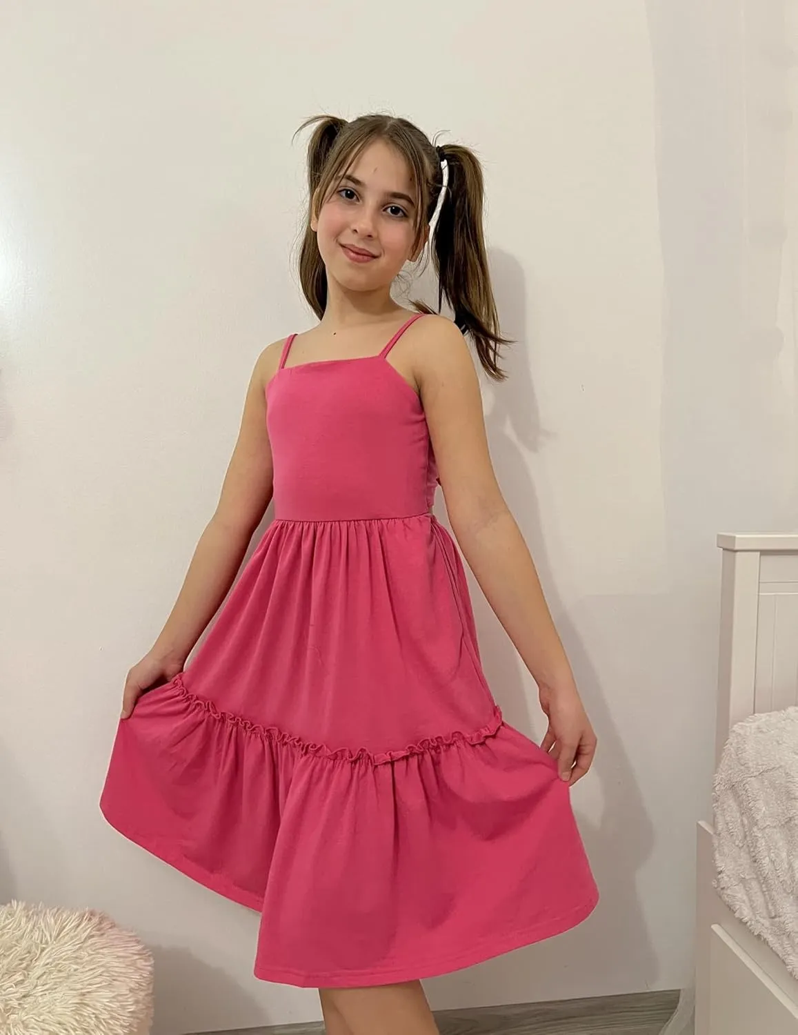 Arshiner Girls Tie Back Dress Spaghetti Strap Ruffle Hem Casual Summer Beach Sundress with Pockets