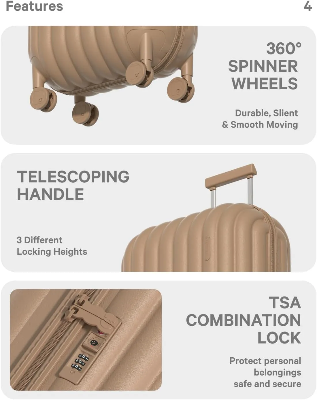 artrips Carry On Luggage with 8 Spinner Wheels,18'' Spinner Luggage,PC Lightweight Hardside Luggage,Travel Suitcase with Bread Design,TSA Lock,Brown,Carry On 18-Inch,40L
