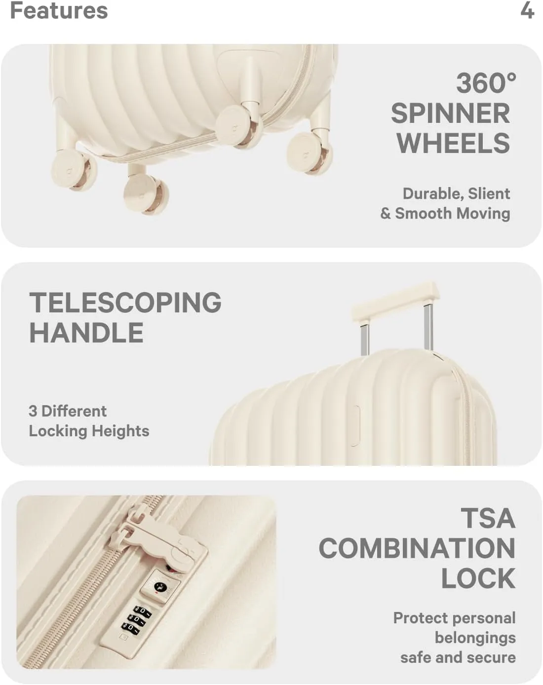 artrips Carry On Luggage with 8 Spinner Wheels,18'' Spinner Luggage,PC Lightweight Hardside Luggage,Travel Suitcase with Bread Design,TSA Lock,White,Carry On 18-Inch,40L