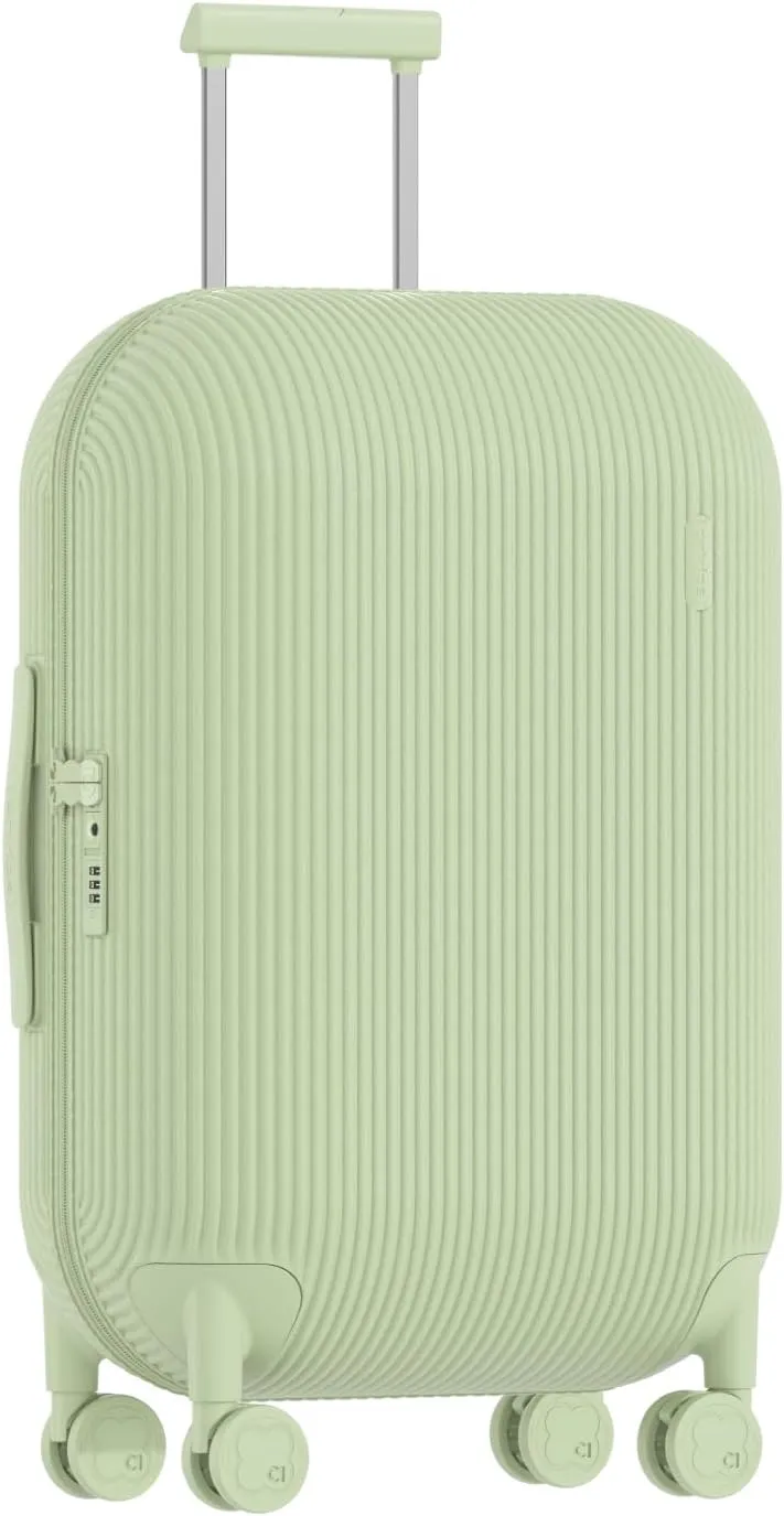 artrips Checked Luggage 24 inch,Medium Suitcase with 8 Spinner Wheels,PC Lightweight Hardside Luggage with Cover Protector,Stripe Pattern Design,TSA Lock,Green,Checked-Medium 24-Inch,55L