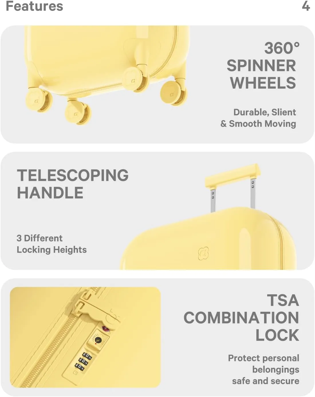 artrips Large Luggage 28 inch,Large Suitcase with 8 Spinner Wheels,PC Lightweight Hardside Luggage,Travel Suitcase with Bubble Design,TSA Lock,Smoke Yellow,hardshell luggage 28-Inch,90L