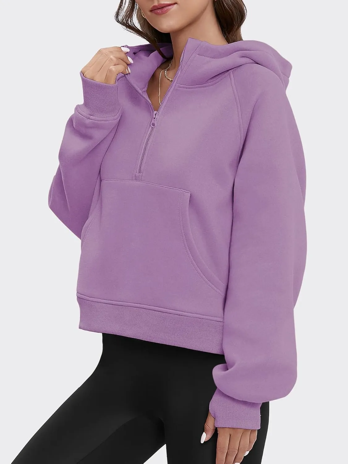 ATHMILE Sweatshirts For Women Cropped Hoodies Half Zip Fleece Pullover Winter Clothes Quarter Zip Up 2023 Outfits Sweater