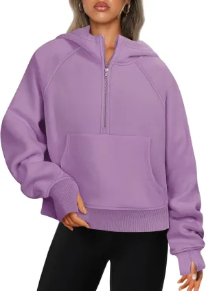 ATHMILE Sweatshirts For Women Cropped Hoodies Half Zip Fleece Pullover Winter Clothes Quarter Zip Up 2023 Outfits Sweater