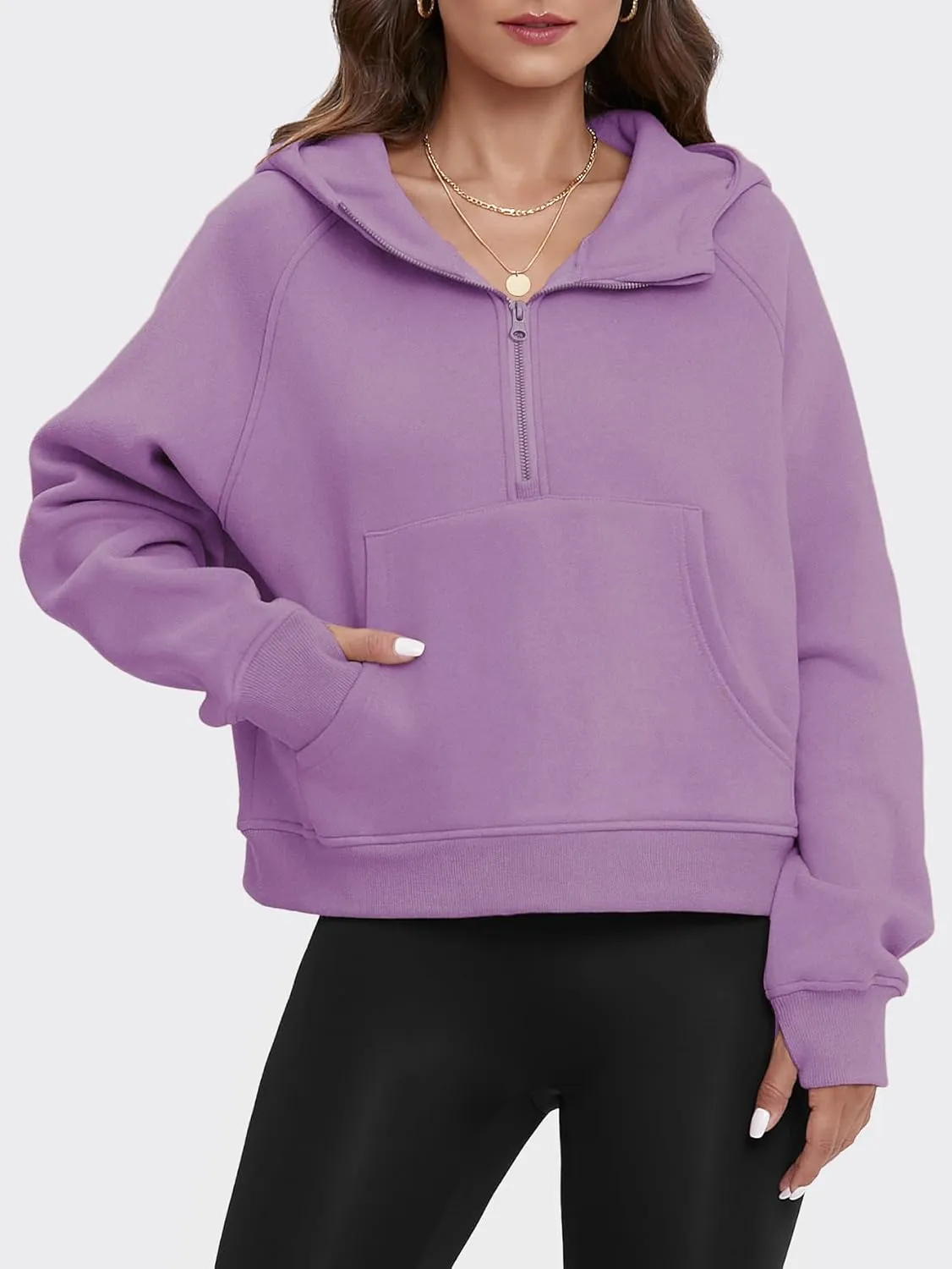 ATHMILE Sweatshirts For Women Cropped Hoodies Half Zip Fleece Pullover Winter Clothes Quarter Zip Up 2023 Outfits Sweater