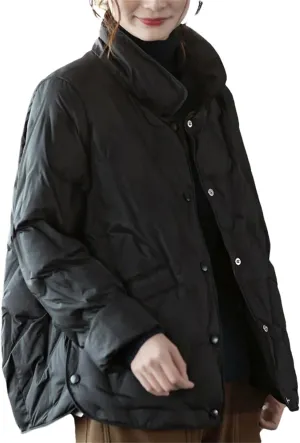 Autumn Winter Women Single-Breasted Warm Short Puffer Coat Female White Duck Down Jacket Parka Snow Outwears