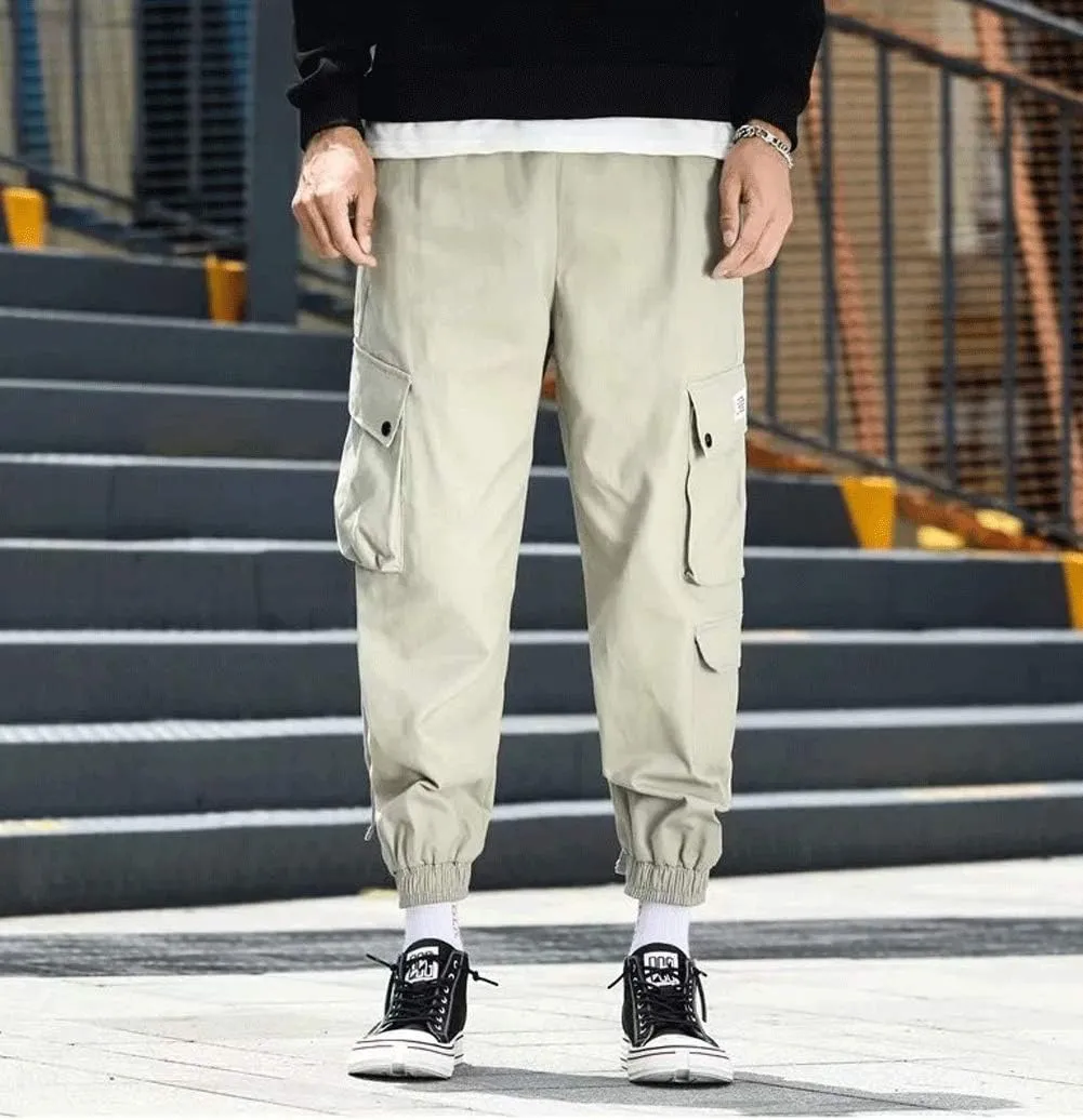 Banana Bucket Mens Hip Hop Jogger Streetwear Elastic Waist Cargo Pants with Multi Pockets