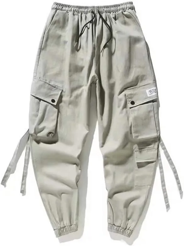 Banana Bucket Mens Hip Hop Jogger Streetwear Elastic Waist Cargo Pants with Multi Pockets
