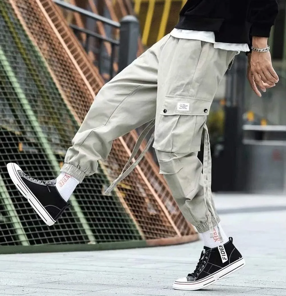 Banana Bucket Mens Hip Hop Jogger Streetwear Elastic Waist Cargo Pants with Multi Pockets