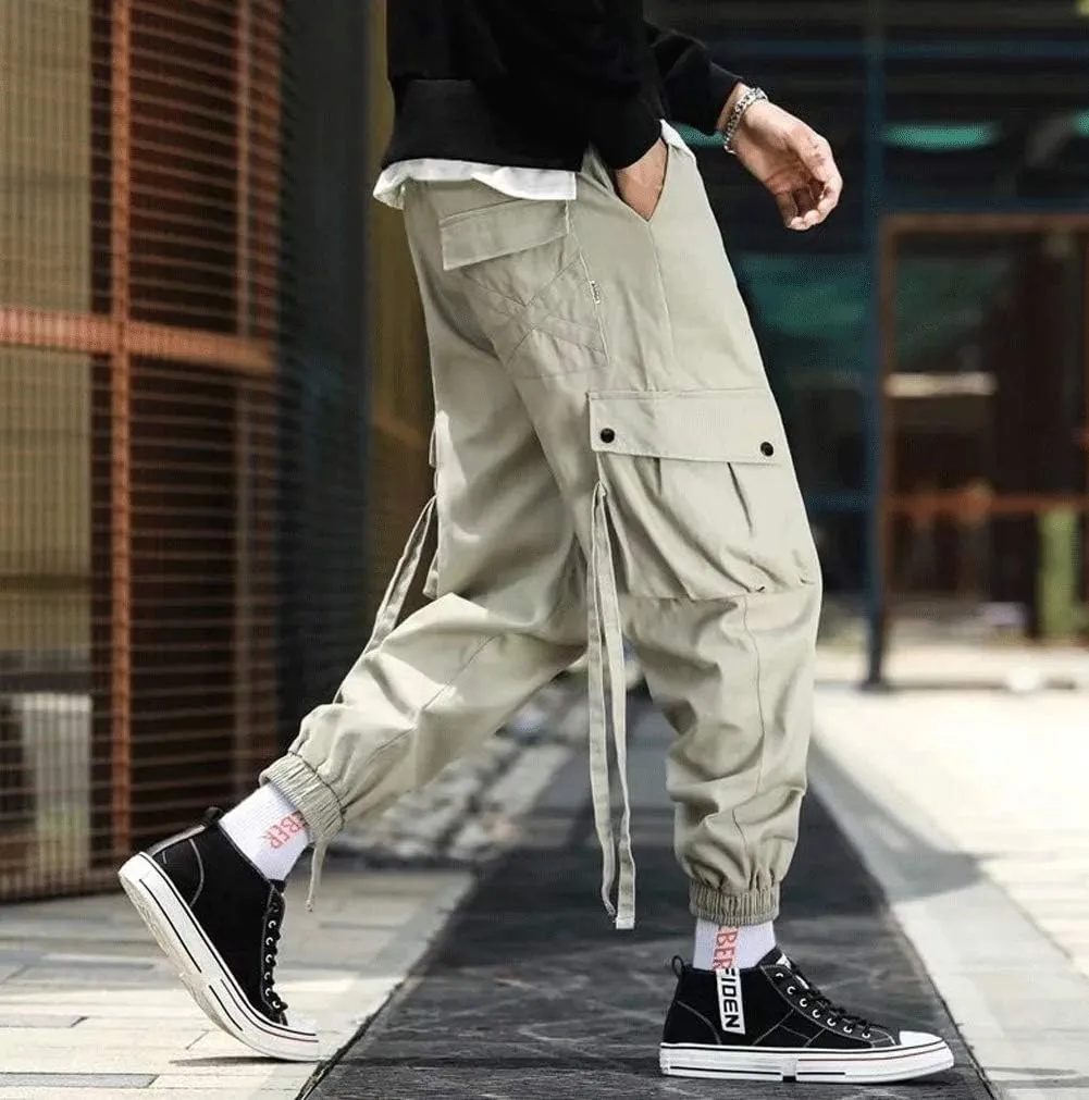 Banana Bucket Mens Hip Hop Jogger Streetwear Elastic Waist Cargo Pants with Multi Pockets