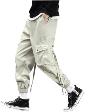 Banana Bucket Mens Hip Hop Jogger Streetwear Elastic Waist Cargo Pants with Multi Pockets