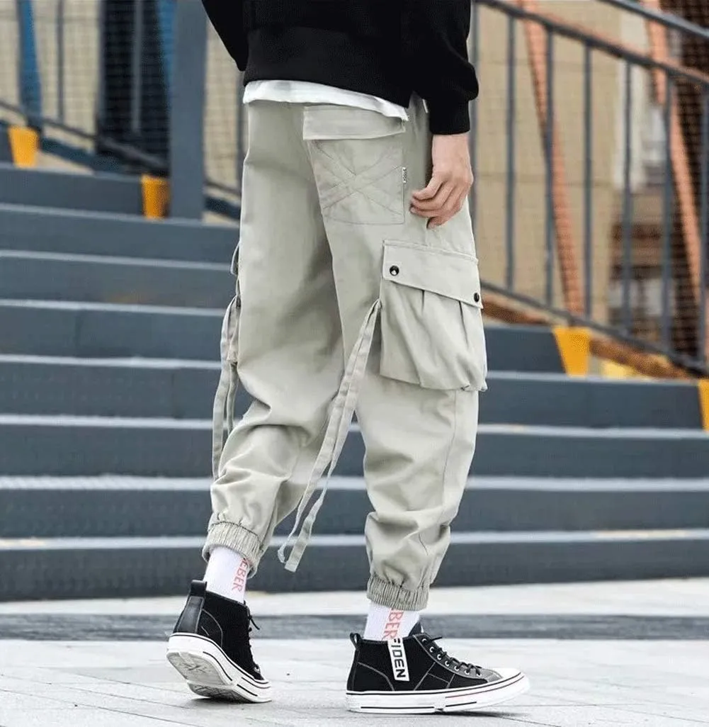 Banana Bucket Mens Hip Hop Jogger Streetwear Elastic Waist Cargo Pants with Multi Pockets
