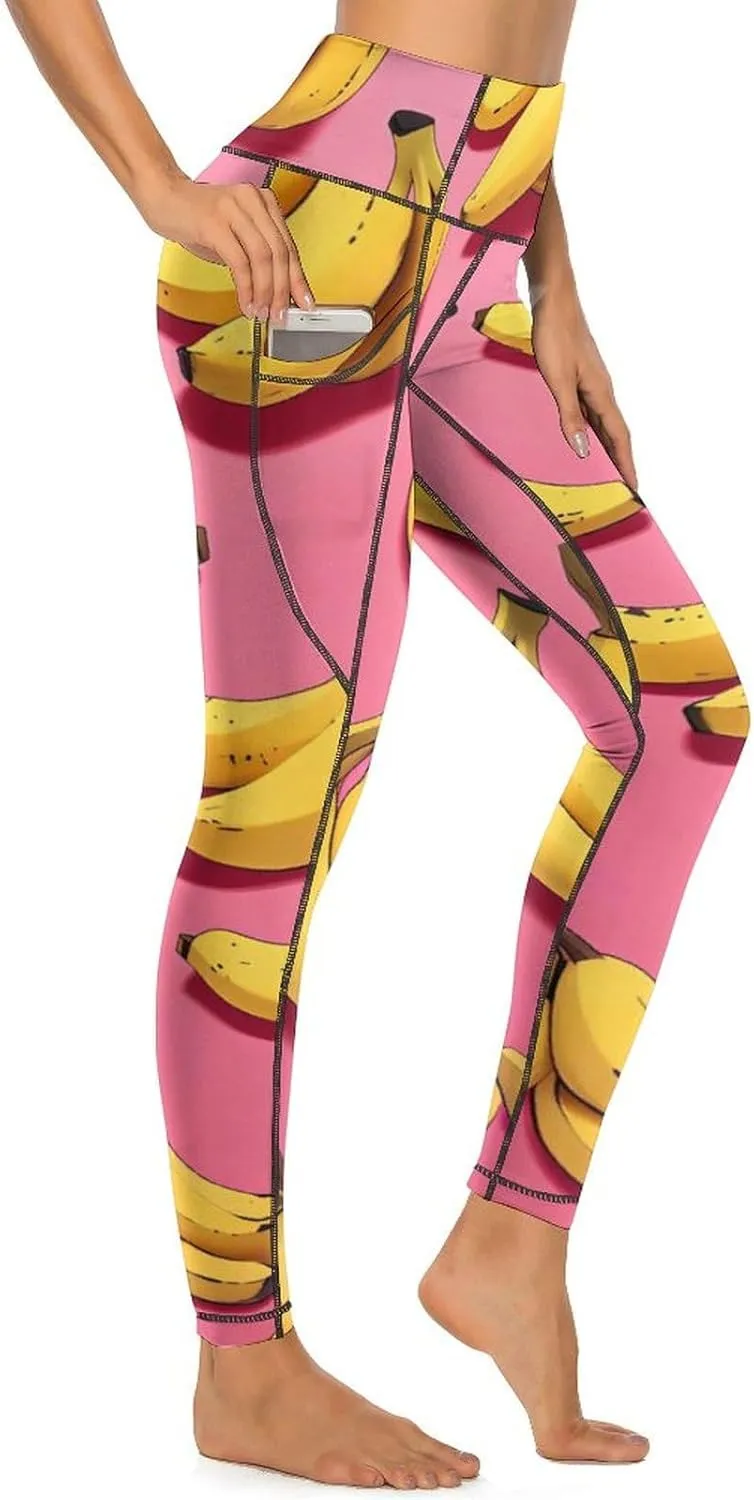 Bananas Fruit Women's Yoga Pants Leggings with Pockets High Waist Compression Workout Pants