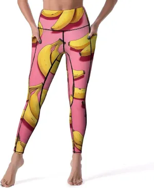 Bananas Fruit Women's Yoga Pants Leggings with Pockets High Waist Compression Workout Pants