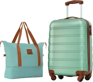 belupai 20 Inch Hardshell Luggage with Travel Bag,Lightweight 2 Piece Sets with TSA Lock and Spinner Wheels (Green)