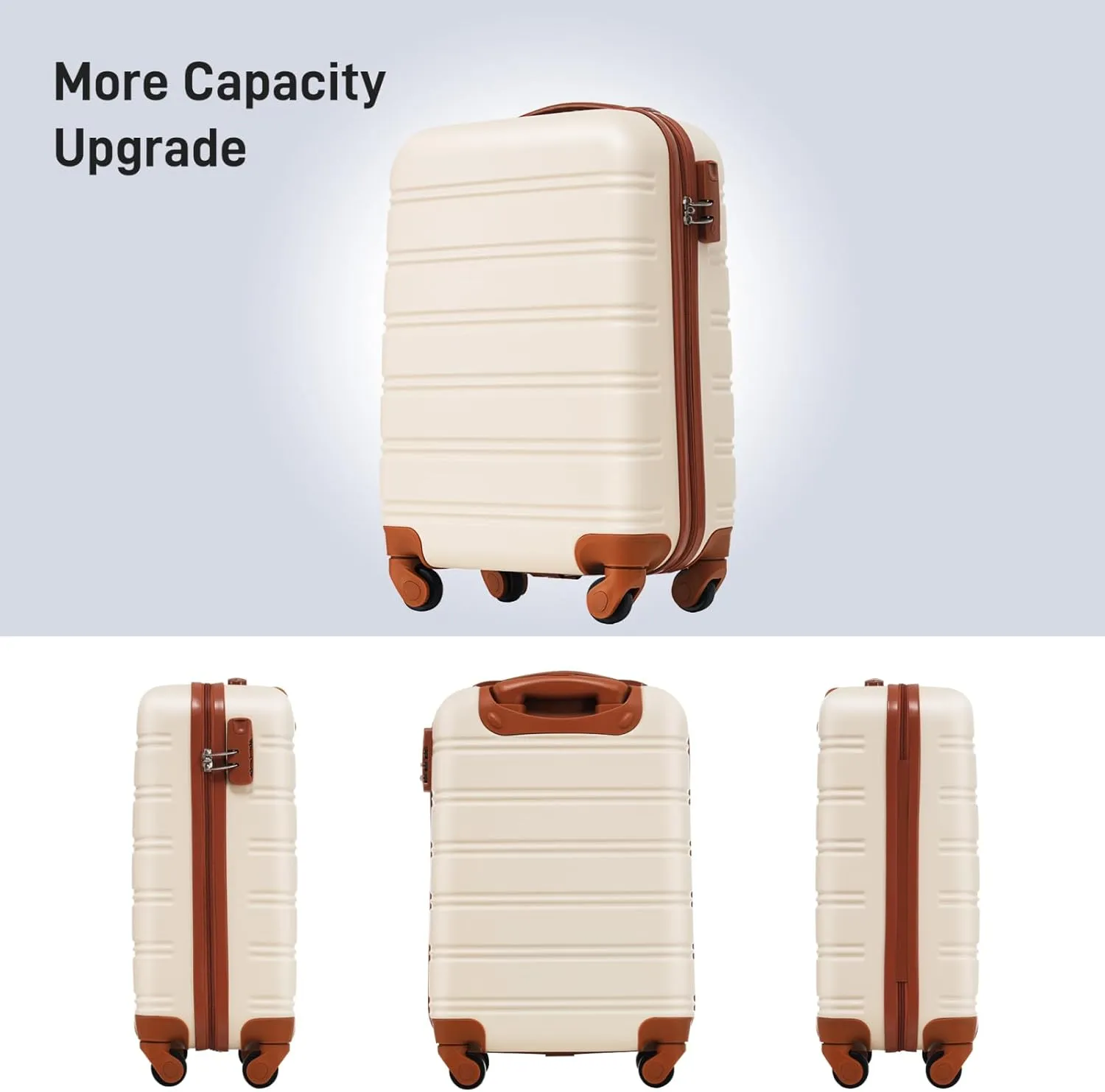 belupai 20 Inch Hardshell Luggage with Travel Bag,Lightweight 2 Piece Sets with TSA Lock and Spinner Wheels (White)