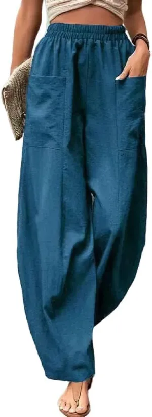 Bengbobar Wide Leg Pants Harem Pants Women High Waist Relaxed Fit Lantern Trousers Cotton Linen Casual Summer Elastic Pants