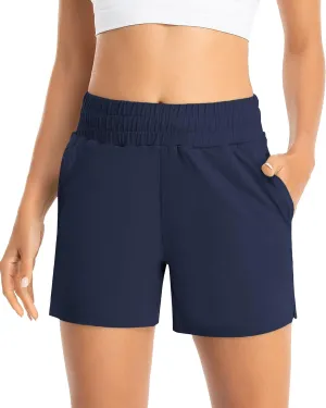 Benirap Womens Shorts Quick-Dry Running Shorts Sports Layer Elastic Waist Workout Athletic Shorts with Zipper Pocket 2"