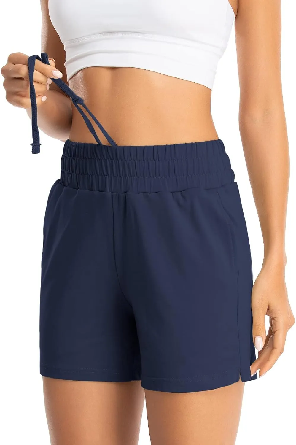 Benirap Womens Shorts Quick-Dry Running Shorts Sports Layer Elastic Waist Workout Athletic Shorts with Zipper Pocket 2"